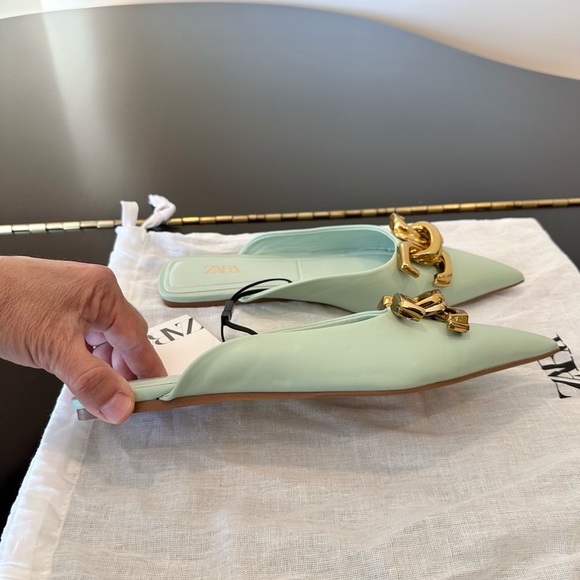 NWT Rare Zara Flat mules/shoes with pointed toe and chunky buckle detail - Picture 12 of 17